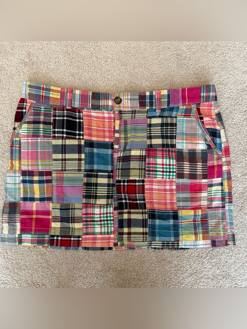 Old Navy Patchwork Plaid Skirt Women's Size 14 Multicolor Madras Preppy Cotton